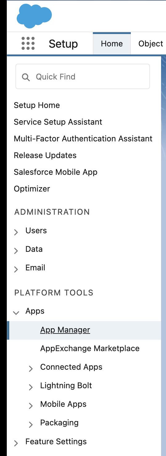 salesforce settings side menu