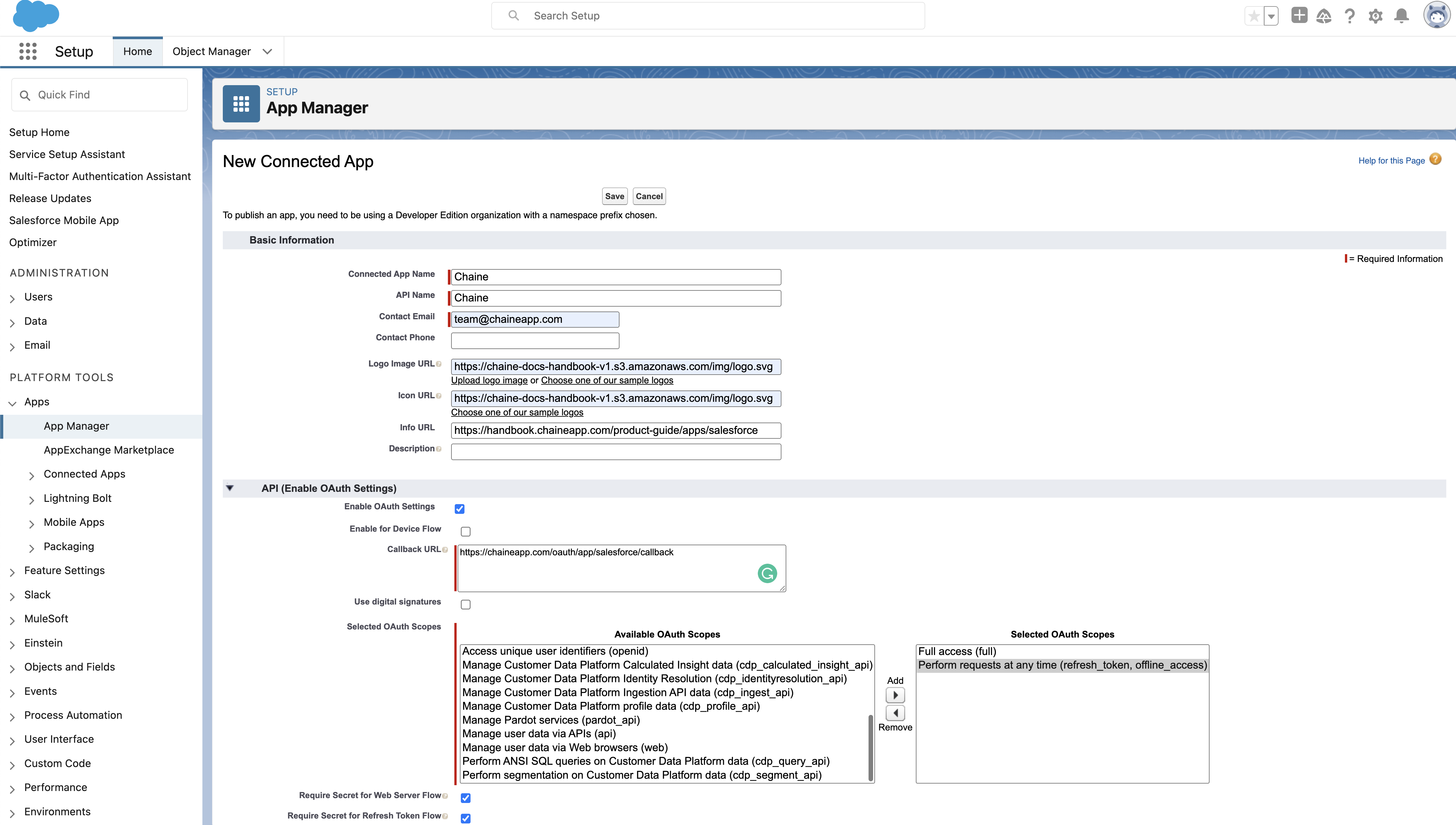 salesforce new connected app