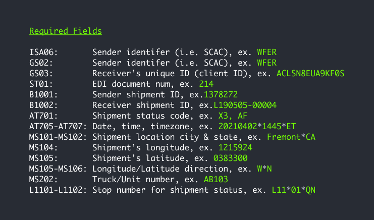 EDI required fields