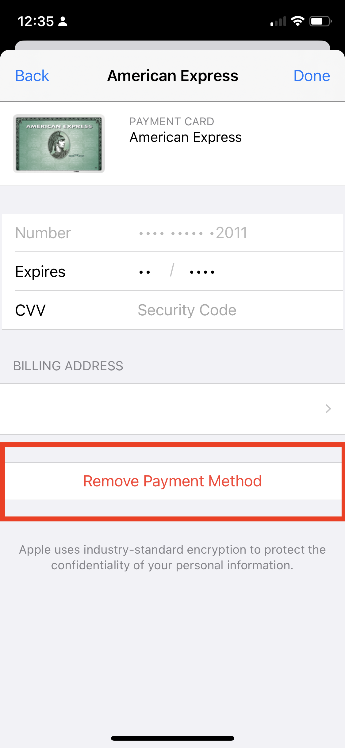 remove payment method