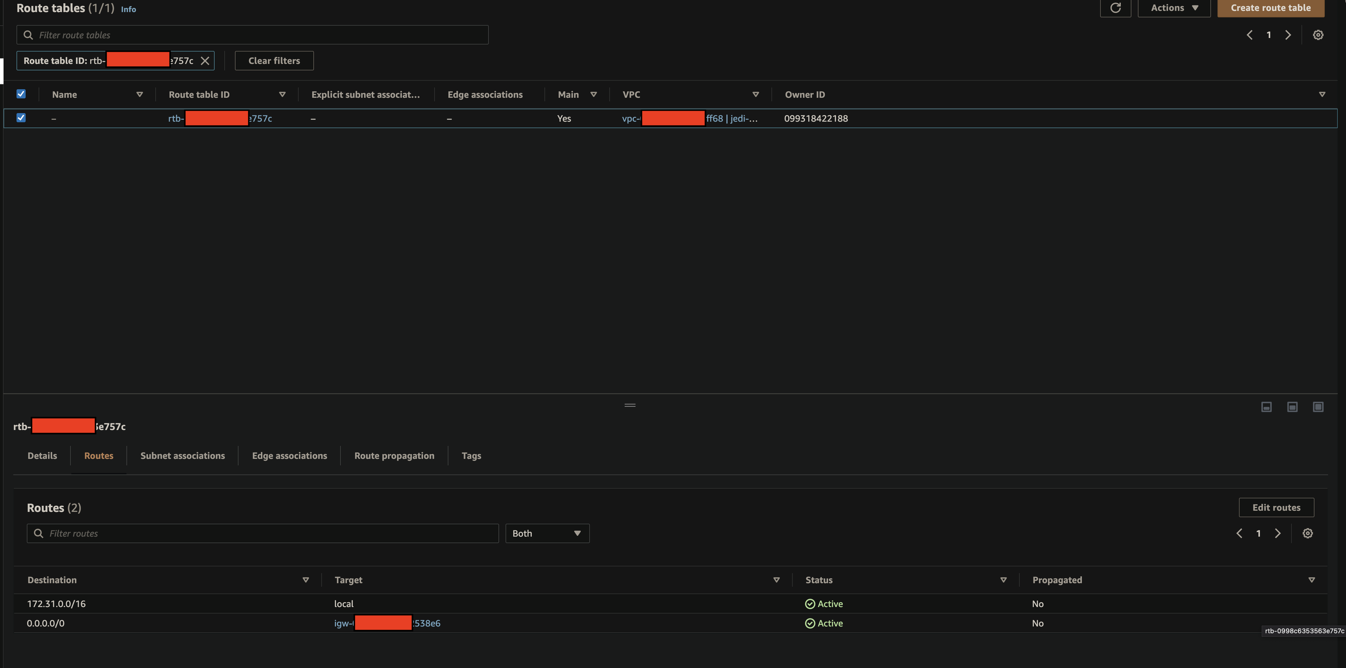 AWS Transfer VPC Route Table