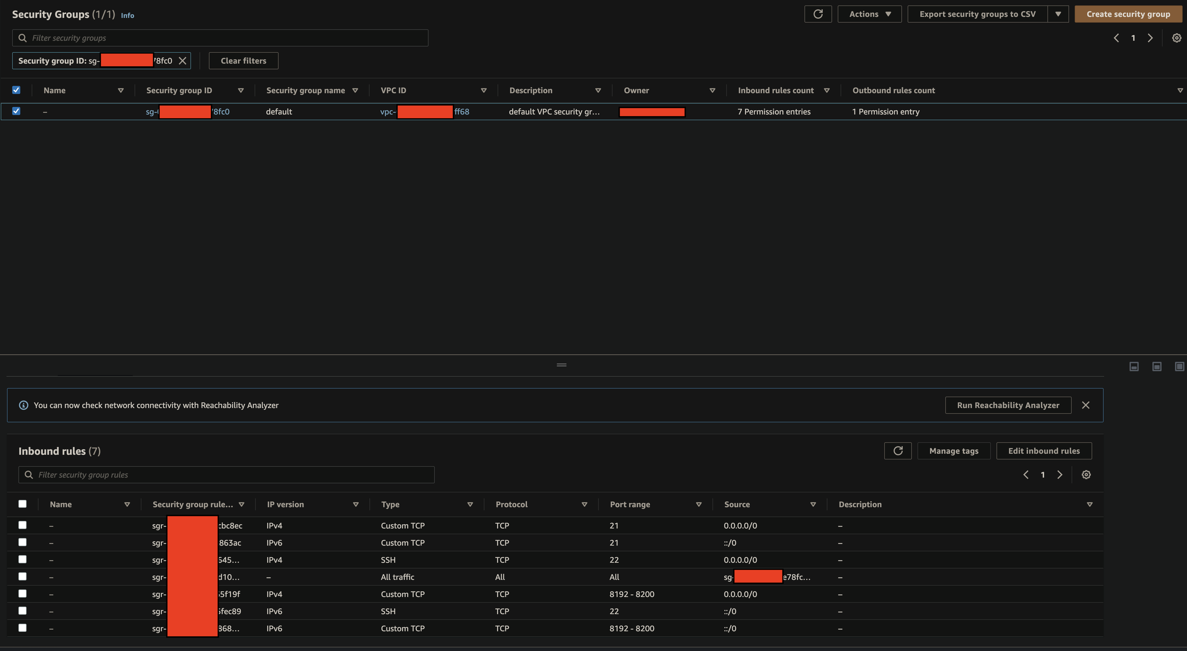 AWS Transfer  Security Group Inbound Rules