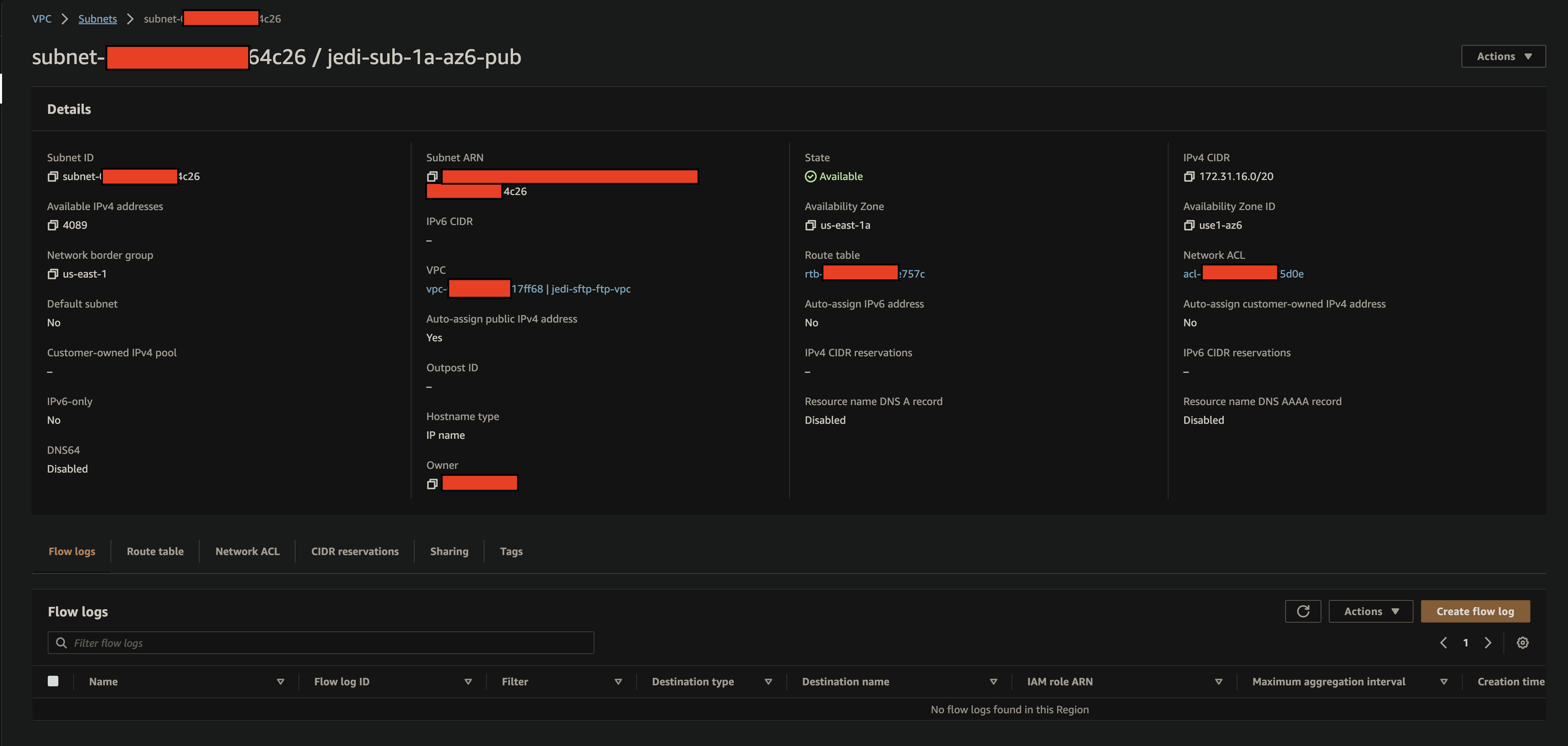 AWS Transfer Subnet Details