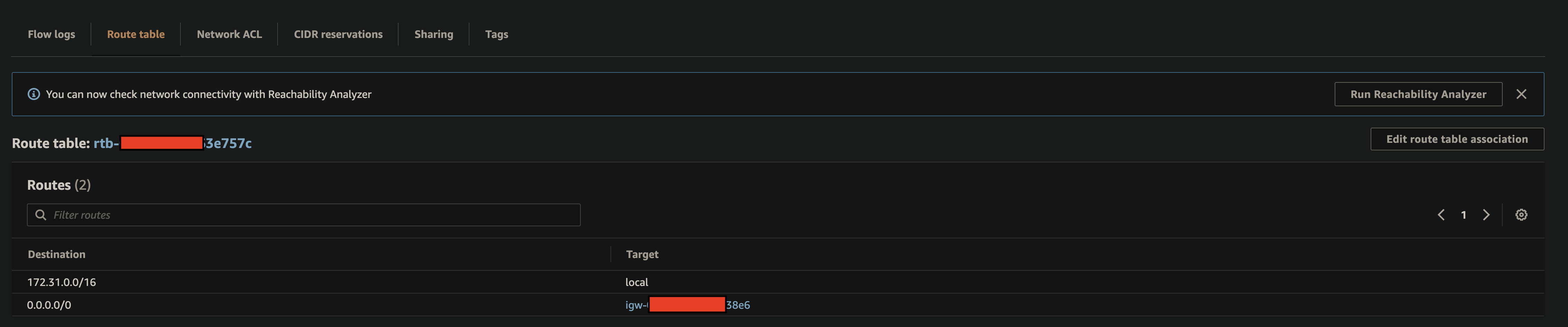 AWS Transfer Subnet Route Table